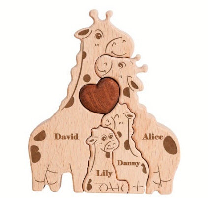 DIY Solid Wood Cute Bear Family Puzzle Engraved