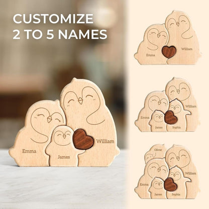 DIY Solid Wood Cute Bear Family Puzzle Engraved