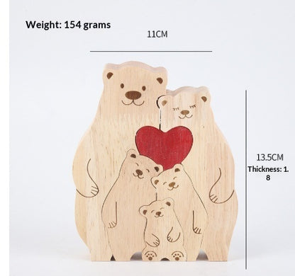 DIY Solid Wood Cute Bear Family Puzzle Engraved