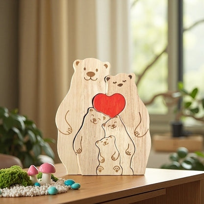 DIY Solid Wood Cute Bear Family Puzzle Engraved