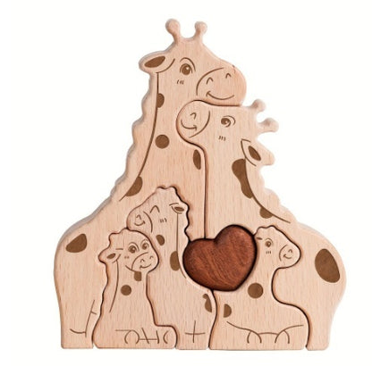 DIY Solid Wood Cute Bear Family Puzzle Engraved