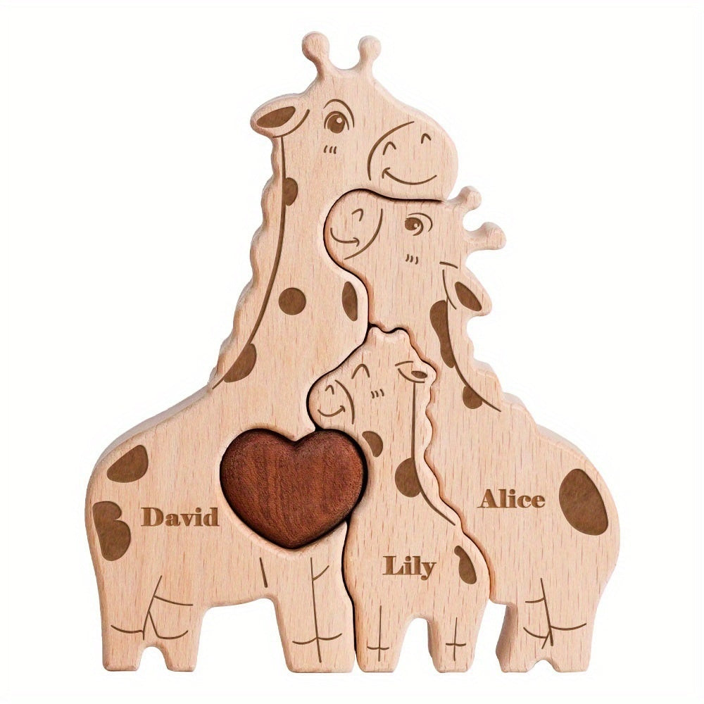 DIY Solid Wood Cute Bear Family Puzzle Engraved