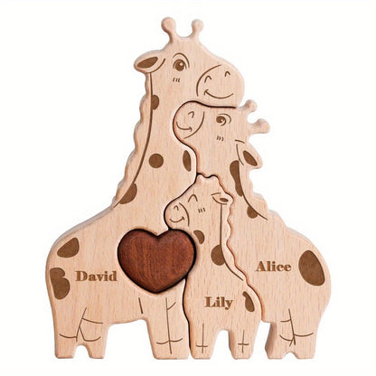 DIY Solid Wood Cute Bear Family Puzzle Engraved