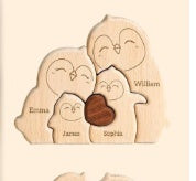 DIY Solid Wood Cute Bear Family Puzzle Engraved