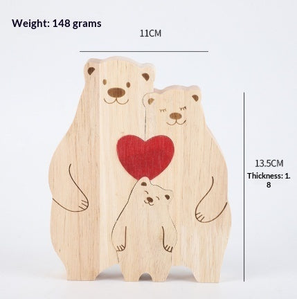 DIY Solid Wood Cute Bear Family Puzzle Engraved