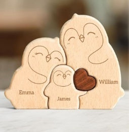 DIY Solid Wood Cute Bear Family Puzzle Engraved