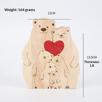 DIY Solid Wood Cute Bear Family Puzzle Engraved