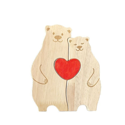 DIY Solid Wood Cute Bear Family Puzzle Engraved