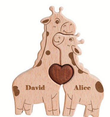 DIY Solid Wood Cute Bear Family Puzzle Engraved