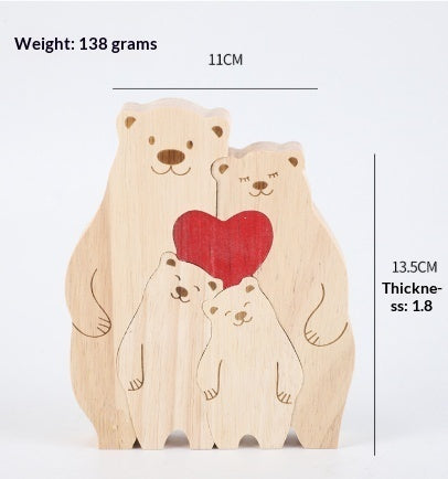 DIY Solid Wood Cute Bear Family Puzzle Engraved