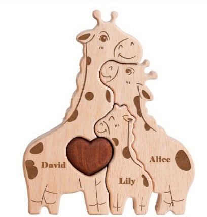 DIY Solid Wood Cute Bear Family Puzzle Engraved