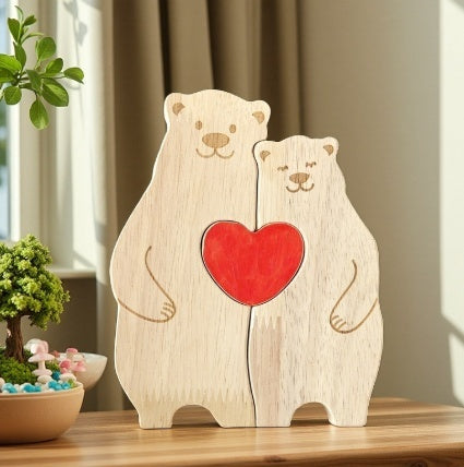 DIY Solid Wood Cute Bear Family Puzzle Engraved